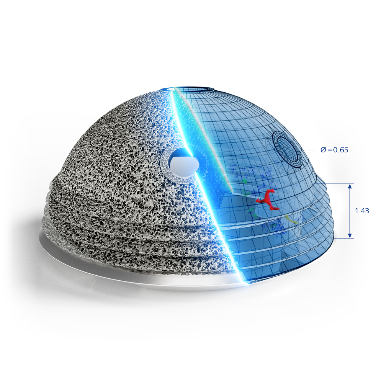 Copa de cadera impresa en 3D inspeccionada de forma no destructiva con Rayos X para detectar la presencia de huecos, grietas y cualquier otro problema