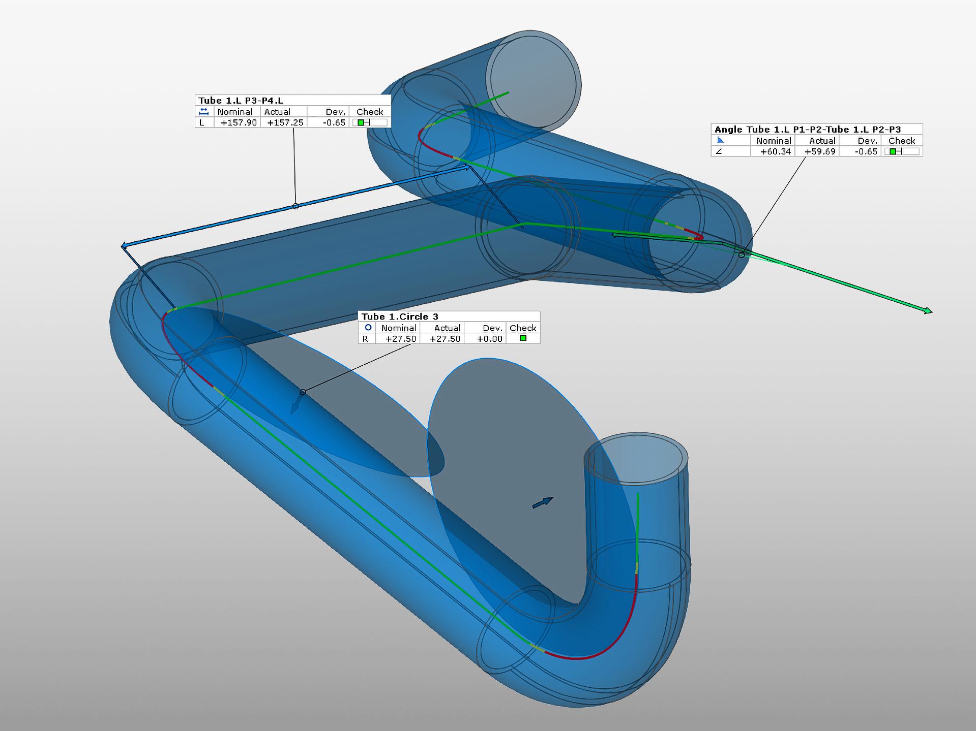Determinación de los parámetros de corrección de la flexión con Tube Check para ZEISS INSPECT