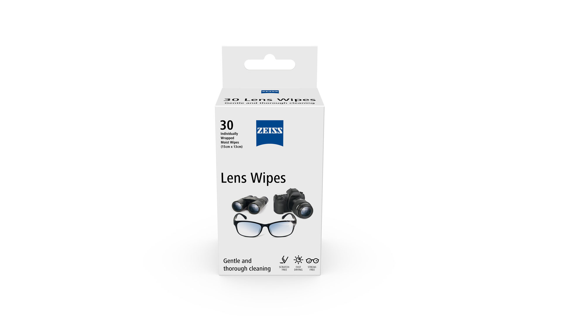 Imagen de las toallitas limpiadoras y el rociador de limpieza para lentes ZEISS.